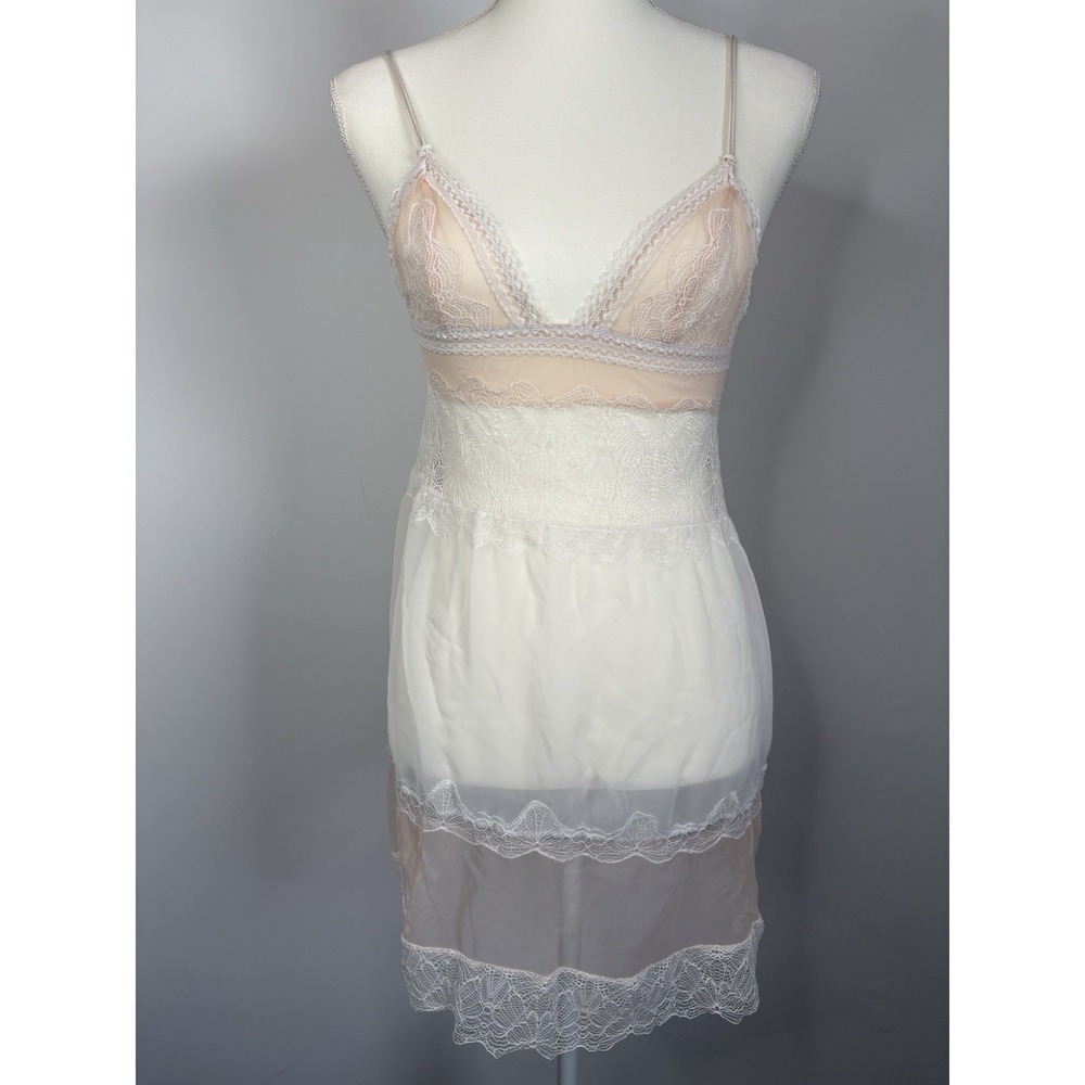 Victoria's Secret Ivory Semi-Sheer Baby Doll Camisole Lingerie Slip Lace Trim XS